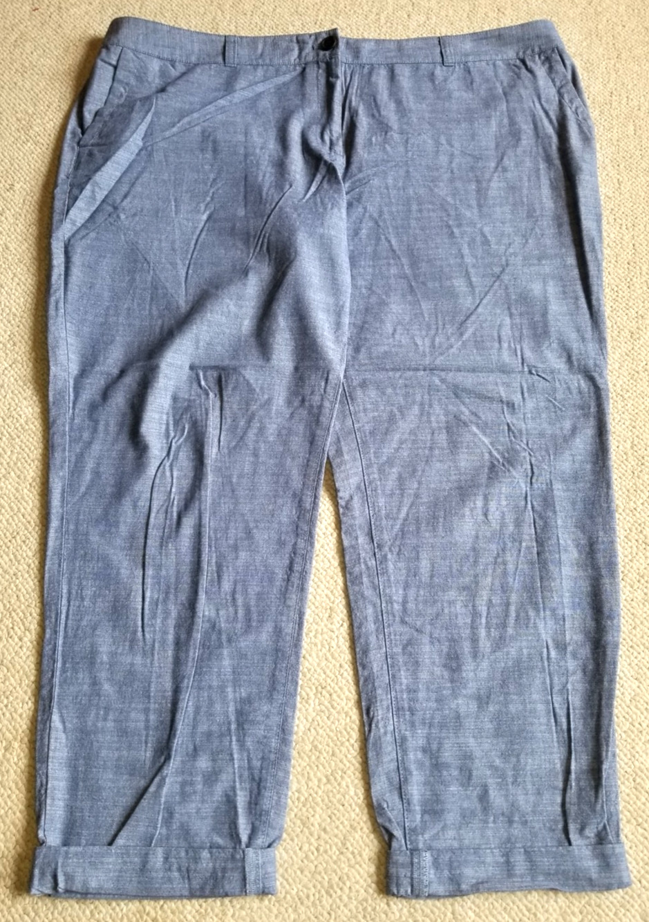 Womens Pants-TALBOTS-blue cotton chambray straight leg Coastal Resort-18W